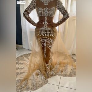 Arabia Crystal Prom Dress with Sleeves and Overcoat